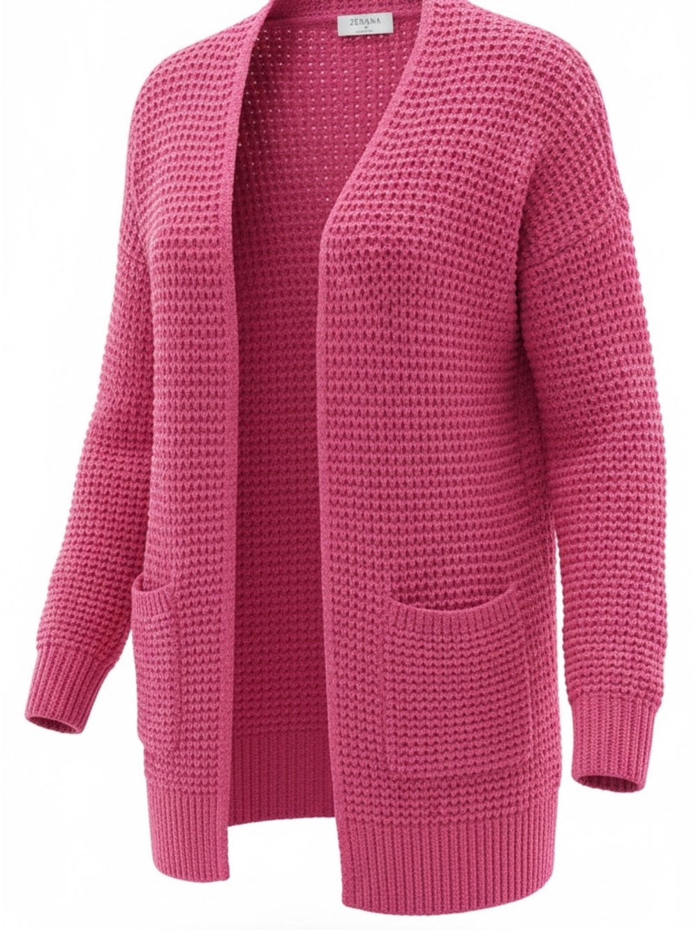Zenana Outfitters Open-Front Fushia Waffle Knit Cardigan - Size Medium